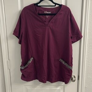 Grey’s Anatomy Burgundy Safari Scrub Top 3X